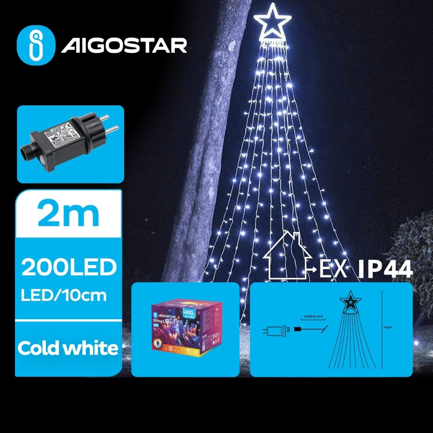 Aigostar - LED Venkovní vánoční dekorace LED/3,6W/230V 2m IP44 studená bílá