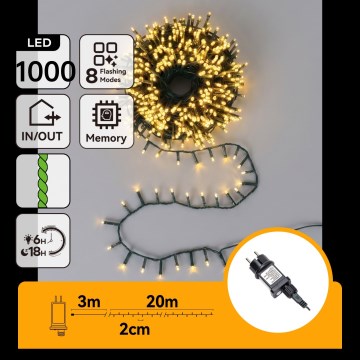 Aigostar - LED Venkovní vánoční řetěz 1000xLED/8 funkcí 23m IP44 teplá bílá