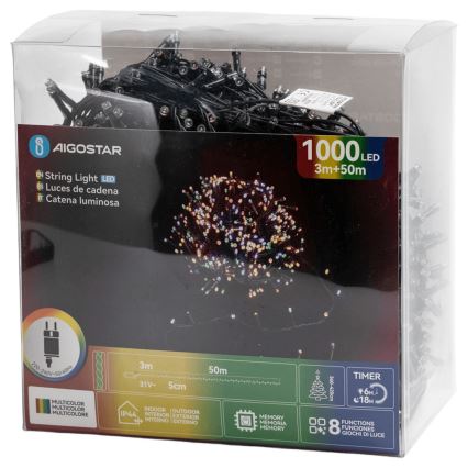 Aigostar - LED Venkovní vánoční řetěz 1000xLED/8 funkcí 53m IP44 multicolor