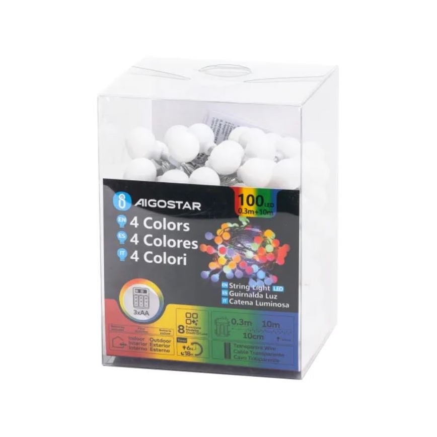 Aigostar - LED Venkovní vánoční řetěz 100xLED/3xAA/8 funkcí 10,3 m IP44 multicolor
