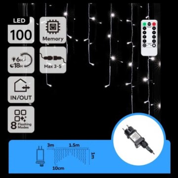 Aigostar - LED Venkovní vánoční řetěz 100xLED/6W/230V/8funkcí 1,5x1m IP44 studená bílá + dálkové ovládání
