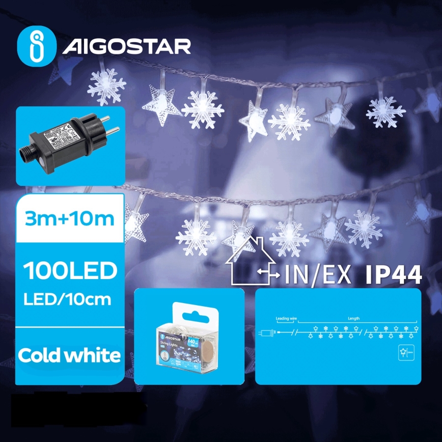 Aigostar - LED Venkovní vánoční řetěz 100xLED/8 funkcí 13m IP44 studená bílá