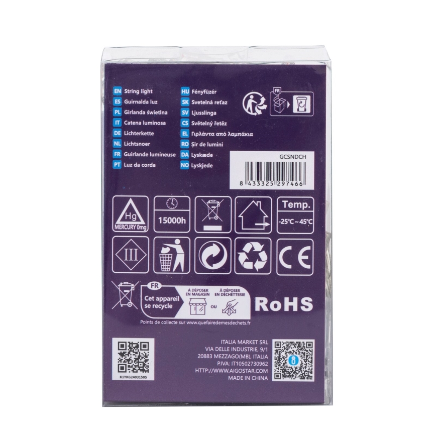 Aigostar -LED Venkovní vánoční řetěz 100xLED/8 funkcí 3xAA 10,3m IP44 multicolor