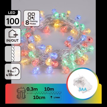 Aigostar - LED Venkovní vánoční řetěz 100xLED/8 funkcí 3xAA 10,3m IP44 multicolor