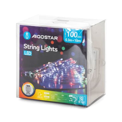 Aigostar - LED Venkovní vánoční řetěz 100xLED/8 funkcí 3xAA 10,3m IP44 multicolor