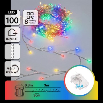 Aigostar - LED Venkovní vánoční řetěz 100xLED/8 funkcí 3xAA 3,3m IP44 multicolor