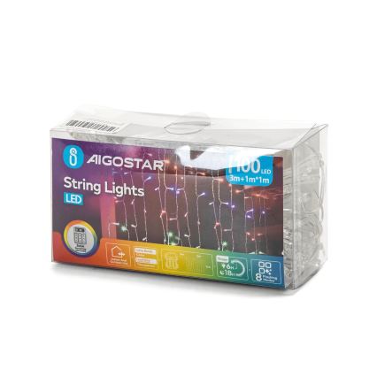 Aigostar - LED Venkovní vánoční řetěz 100xLED/8 funkcí 3xAA 4x1m IP44 multicolor