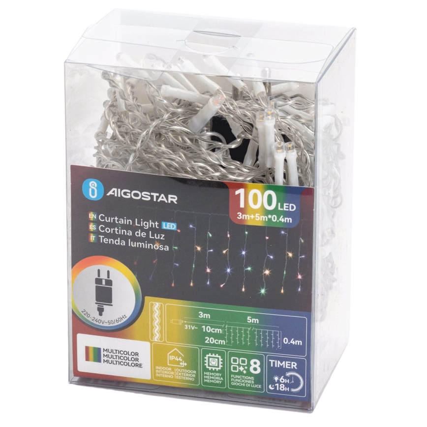 Aigostar - LED Venkovní vánoční řetěz 100xLED/8 funkcí 8x0,4m IP44 multicolor