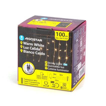 Aigostar - LED Venkovní vánoční řetěz 100xLED/8 funkcí 8x0,4m IP44 teplá bílá