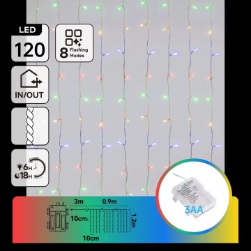 Aigostar - LED Venkovní vánoční řetěz 120xLED/8 funkcí 3xAA 3,9x1,2m IP44 multicolor