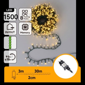 Aigostar - LED Venkovní vánoční řetěz 1500xLED/8 funkcí 33m IP44 teplá bílá
