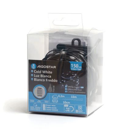 Aigostar - LED Venkovní vánoční řetěz 150xLED/8 funkcí 15,3m IP44 studená bílá