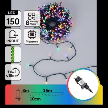 Aigostar - LED Venkovní vánoční řetěz 150xLED/8 funkcí 18m IP44 multicolor