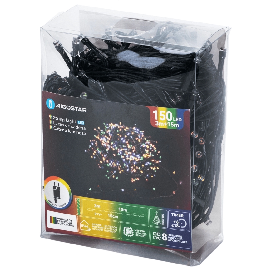 Aigostar - LED Venkovní vánoční řetěz 150xLED/8 funkcí 18m IP44 multicolor