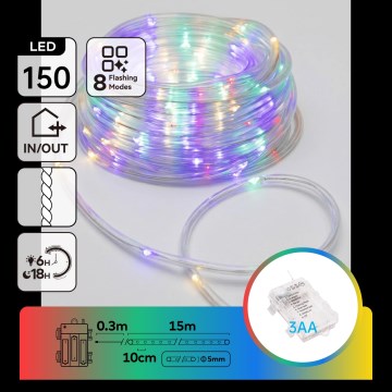 Aigostar - LED Venkovní vánoční řetěz 150xLED/8 funkcí 3xAA 15,3m IP44 multicolor