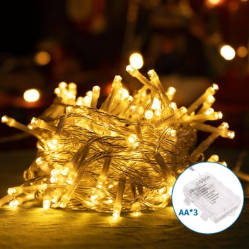 Aigostar -LED Venkovní vánoční řetěz 150xLED/8 funkcí 3xAA 15,3m IP44 teplá bílá