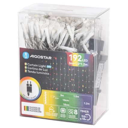 Aigostar - LED Venkovní vánoční řetěz 192xLED/8 funkcí 4,5x1,2m IP44 multicolor