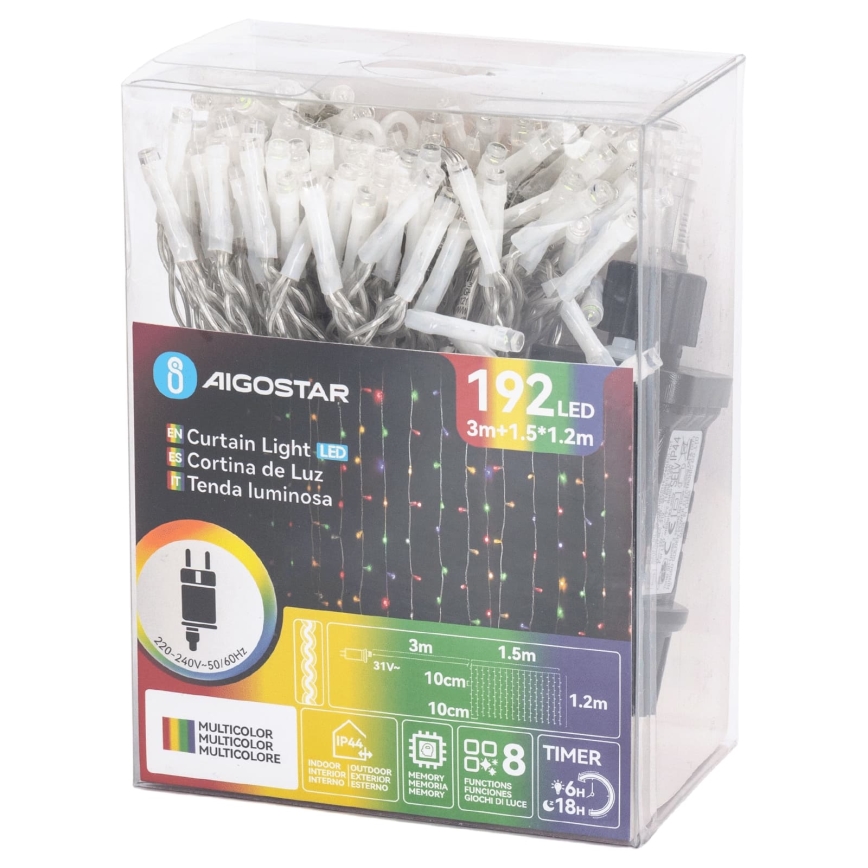 Aigostar - LED Venkovní vánoční řetěz 192xLED/8 funkcí 4,5x1,2m IP44 multicolor