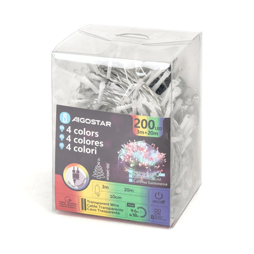 Aigostar - LED Venkovní vánoční řetěz 200xLED/8 funkcí 23m IP44 multicolor