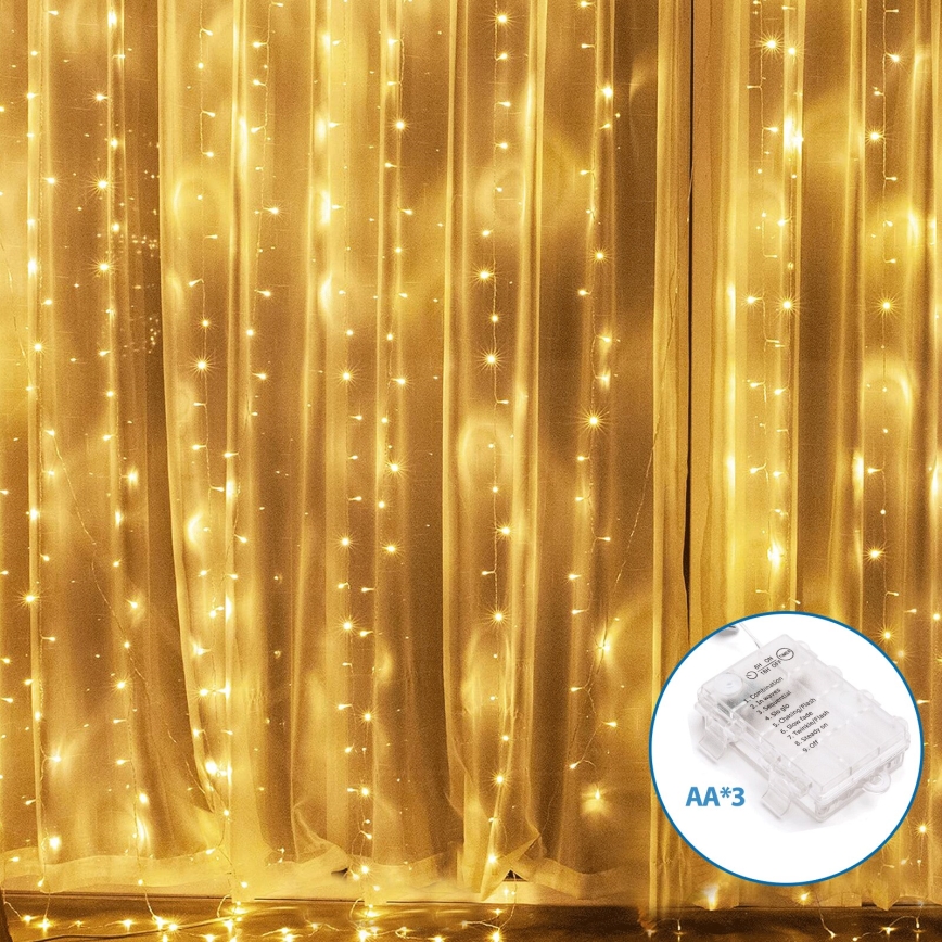 Aigostar - LED Venkovní vánoční řetěz 200xLED/8 funkcí 3xAA 5x2m IP44 teplá bílá