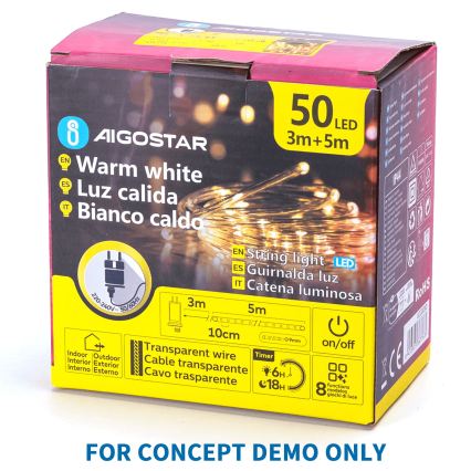 Aigostar - LED Venkovní vánoční řetěz 200xLED/8 funkcí 3xAA 5x2m IP44 teplá bílá