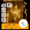 Aigostar - LED Venkovní vánoční řetěz 25xLED/8 funkcí 3xAA 2,5 m IP44 teplá bílá kapky