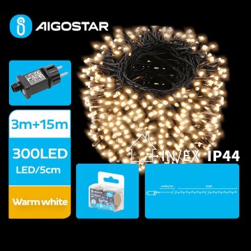Aigostar - LED Venkovní vánoční řetěz 300xLED/8 funkcí 18m IP44 teplá bílá