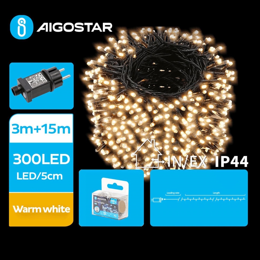 Aigostar - LED Venkovní vánoční řetěz 300xLED/8 funkcí 18m IP44 teplá bílá