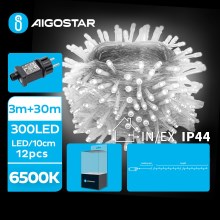 Aigostar - LED Venkovní vánoční řetěz 300xLED/8 funkcí 33m IP44 studená bílá