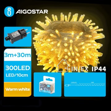 Aigostar - LED Venkovní vánoční řetěz 300xLED/8 funkcí 33m IP44 teplá bílá