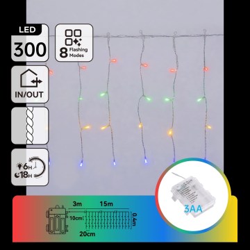 Aigostar - LED Venkovní vánoční řetěz 300xLED/8 funkcí 3xAA 18x0,4m IP44 multicolor