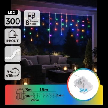 Aigostar - LED Venkovní vánoční řetěz 300xLED/8 funkcí 3xAA 18x0,6 m IP44 multicolor