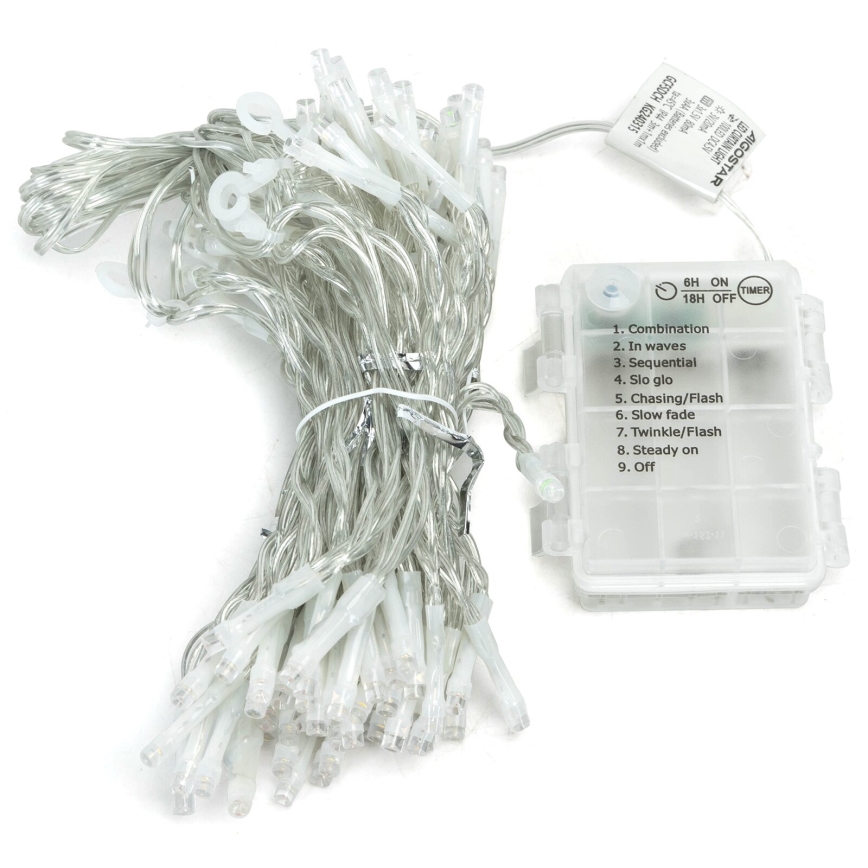 Aigostar-LED Venkovní vánoční řetěz 300xLED/8 funkcí 3xAA 6x2m IP44 studená bílá