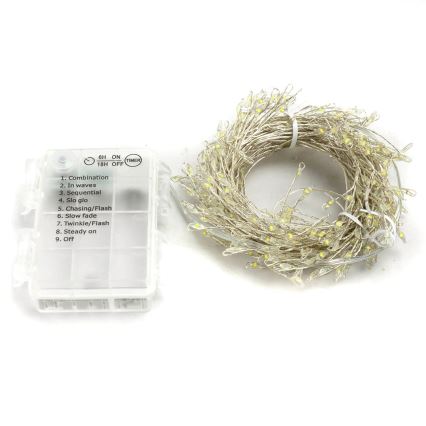 Aigostar - LED Venkovní vánoční řetěz 300xLED/8 funkcí 3xAA 9,3m IP44 studená bílá