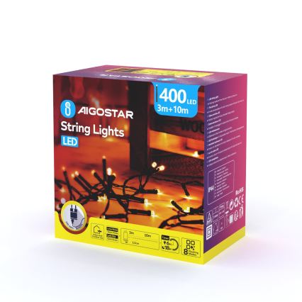 Aigostar - LED Venkovní vánoční řetěz 400xLED/8 funkcí 13m IP44 teplá bílá