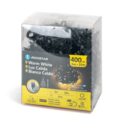 Aigostar - LED Venkovní vánoční řetěz 400xLED/8 funkcí 23m IP44 teplá bílá
