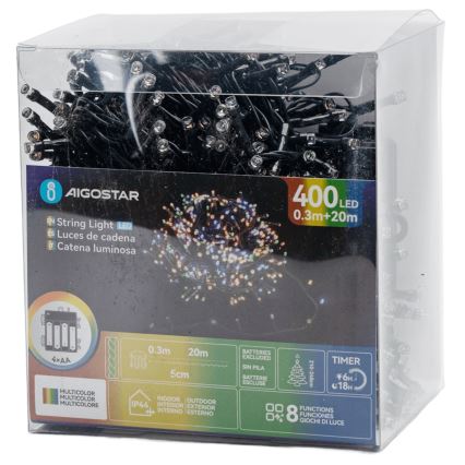 Aigostar - LED Venkovní vánoční řetěz 400xLED/8 funkcí 4xAA 20,3 m IP44 multicolor