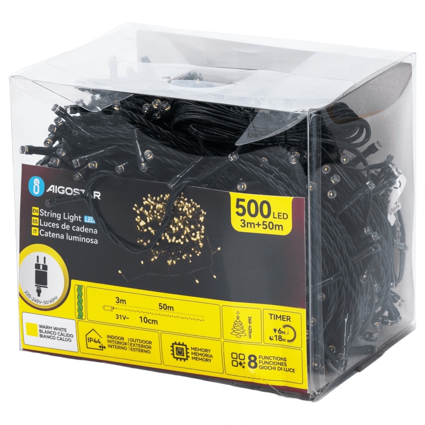 Aigostar - LED Venkovní vánoční řetěz 500xLED/8 funkcí 50m IP44 teplá bílá