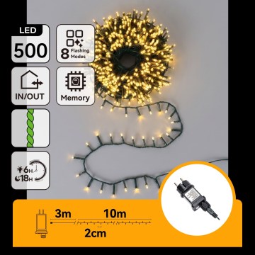 Aigostar - LED Venkovní vánoční řetěz 500xLED/8 funkcí 13m IP44 teplá bílá