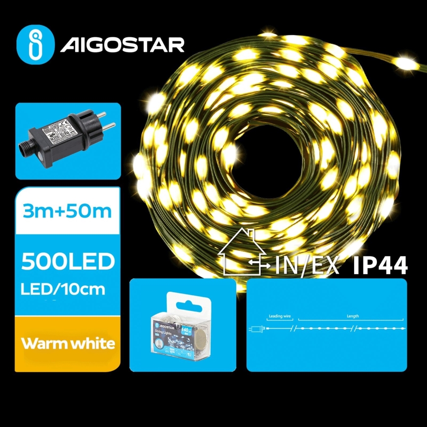 Aigostar - LED Venkovní vánoční řetěz 500xLED/8 funkcí 53m IP44 teplá bílá