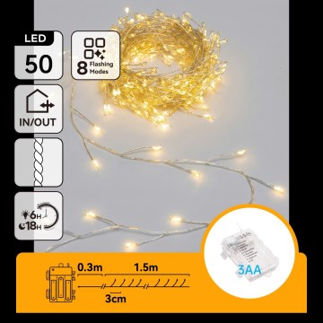 Aigostar - LED Venkovní vánoční řetěz 50xLED/8 funkcí 3xAA 1,8m IP44 teplá bílá