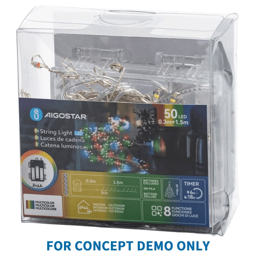 Aigostar - LED Venkovní vánoční řetěz 50xLED/8 funkcí 3xAA 1,8m IP44 teplá bílá