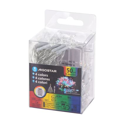 Aigostar - LED Venkovní vánoční řetěz 50xLED/8 funkcí 3xAA 5,3m IP44 multicolor