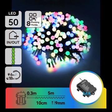 Aigostar - LED Venkovní vánoční řetěz 50xLED/8 funkcí 3xAA 5,3m IP44 multicolor