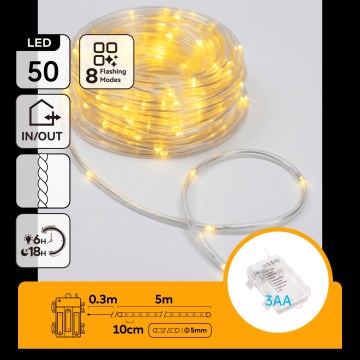 Aigostar - LED Venkovní vánoční řetěz 50xLED/8 funkcí 3xAA 5,3m IP44 teplá bílá