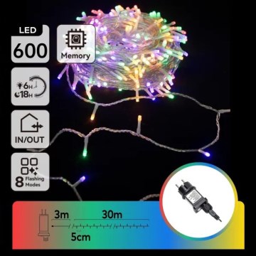 Aigostar - LED Venkovní vánoční řetěz 600xLED/8 funkcí 30m IP44 multicolor