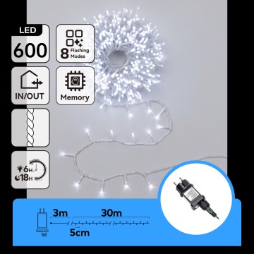 Aigostar - LED Venkovní vánoční řetěz 600xLED/8 funkcí 33m IP44 studená bílá