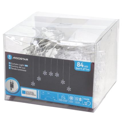 Aigostar - LED Venkovní vánoční řetěz 84xLED/8 funkcí 1,2x1m IP44 studená bílá vločky