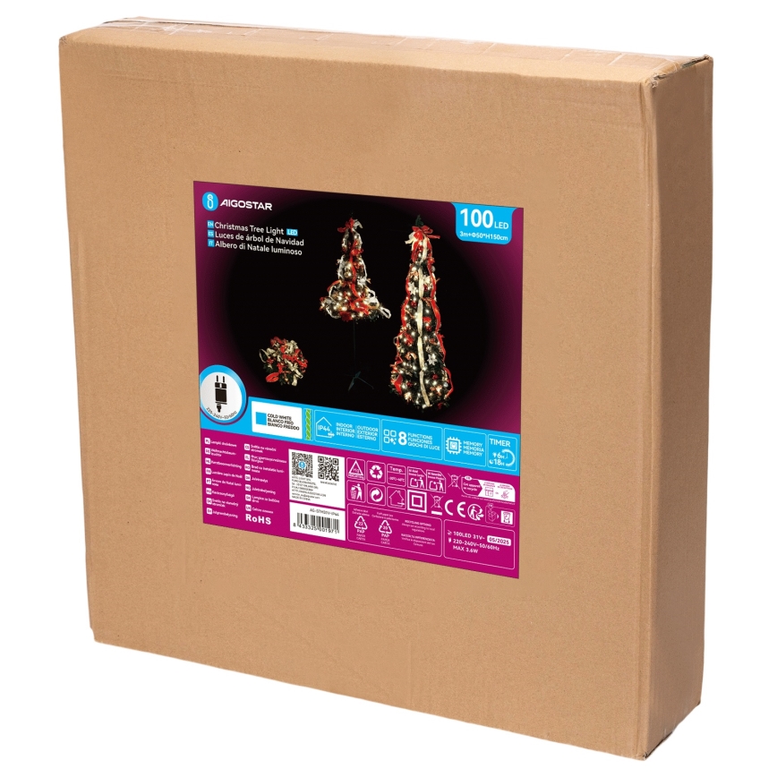 Aigostar - LED Venkovní vánoční strom 100xLED 1,5m IP44 červená studená bílá