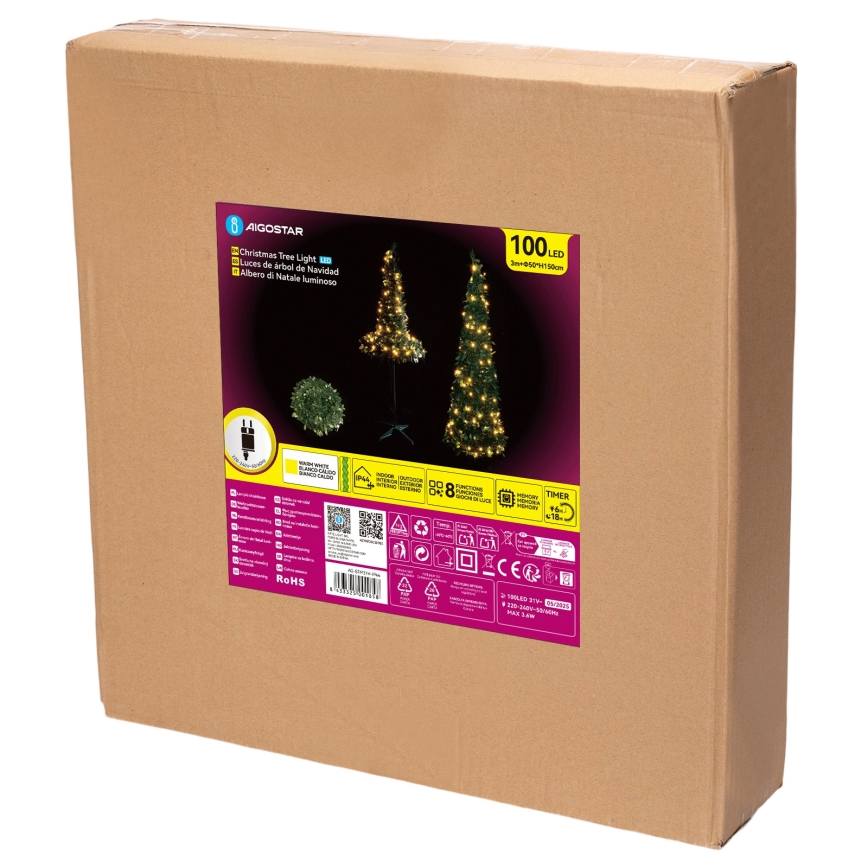 Aigostar - LED Venkovní vánoční strom 100xLED 1,5m IP44 zelená teplá bílá